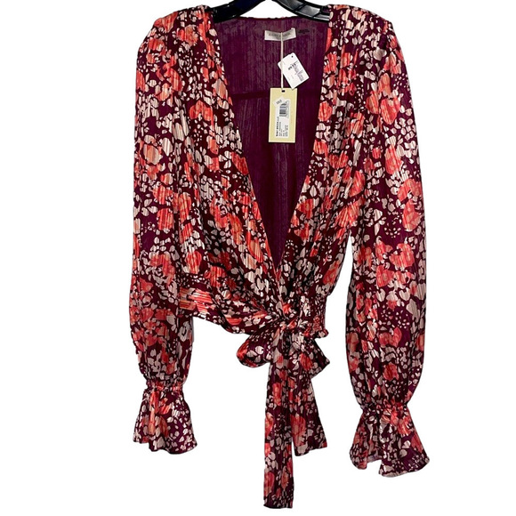 Ramy Brook Melody Floral Wrap Blouse Medium NWT Boho Chiffon - Picture 7 of 15